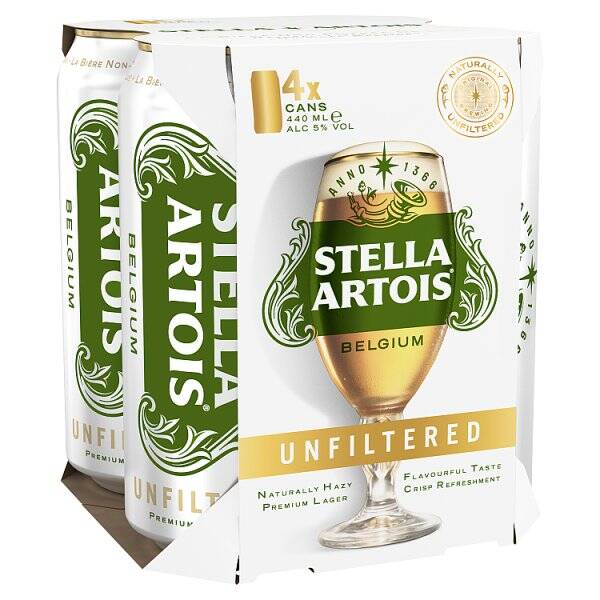 Stella Artois Unfiltered Premium Lager Beer Cans 4x440ml