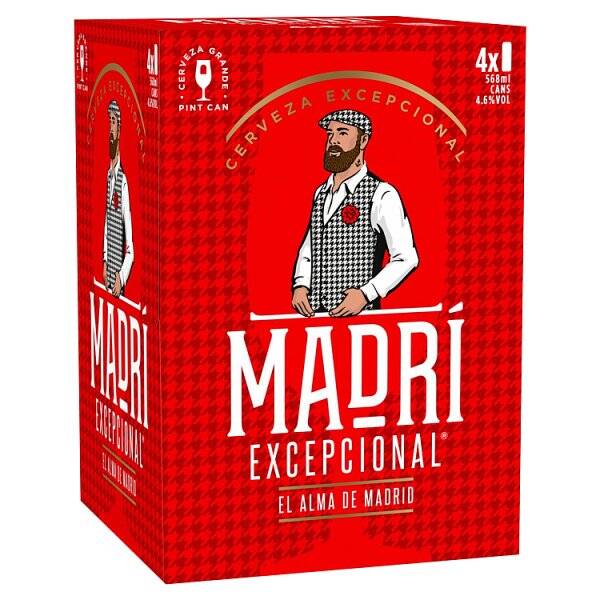 Madri Excepcional Premium Lager Beer Can 4 x 568ml