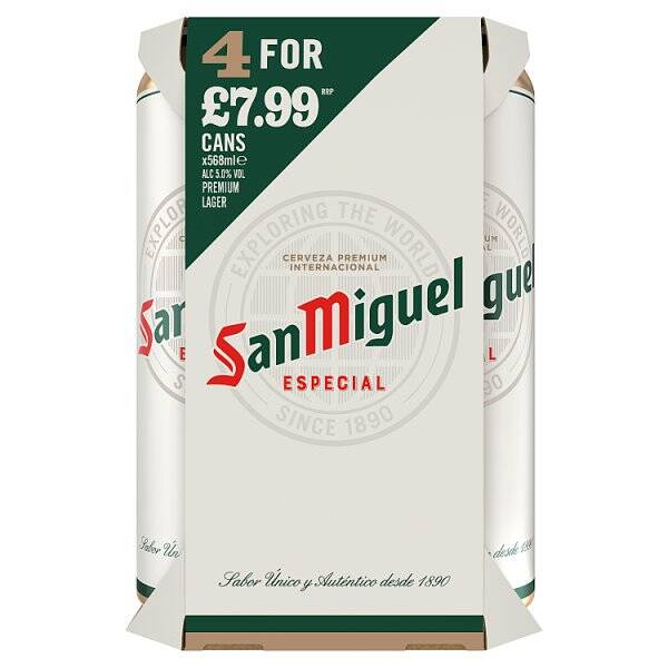 San Miguel Premium Lager Beer Cans 4x568ml