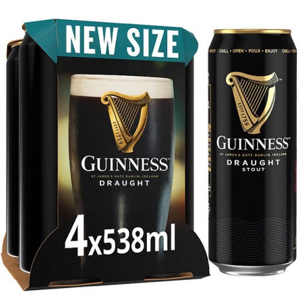 Guinness Draught Stout Beer 4.1% vol 4x538ml Cans