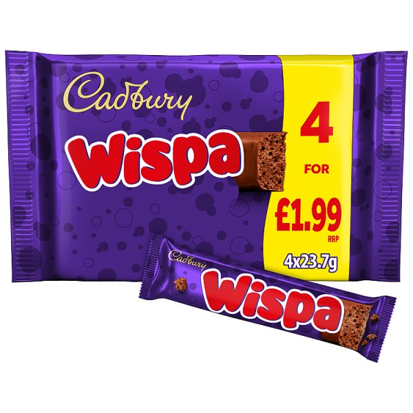 Cadbury Wispa Chocolate Bar 4 Pack Multipack 94.8g