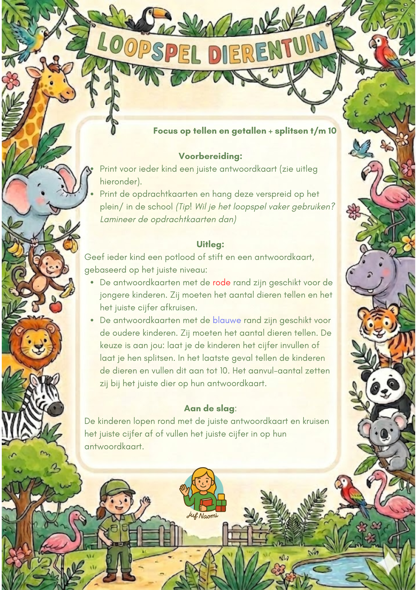 Dierentuin | loopspel tellen en splitsen