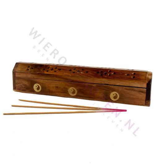 Houten Wierookhouder - Messing Inleg - Yin-Yang
