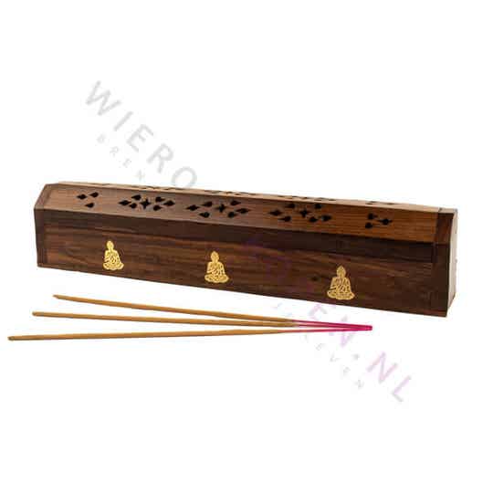 Houten Wierookhouder - Messing Inleg - Boeddha
