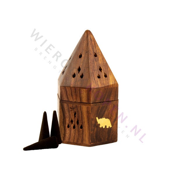 Houten Wierook Kegel Houder Olifant (Piramide)