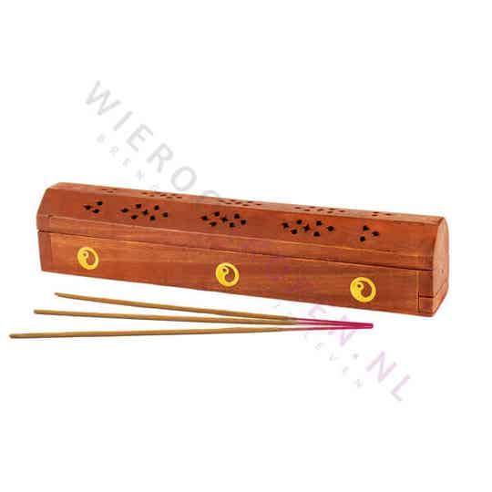 Wierookhouder Sheesham Hout - Messing Inleg - Yin-Yang