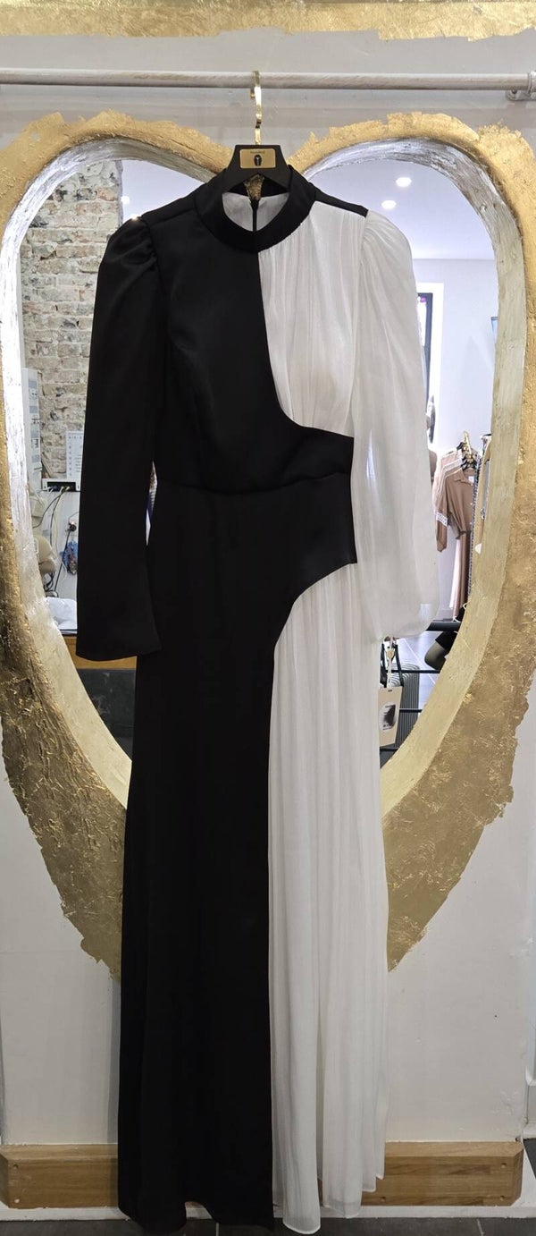 ROBE DE SOIREE TSNIOUT BICOLOR, CREPE ET ORGANZA