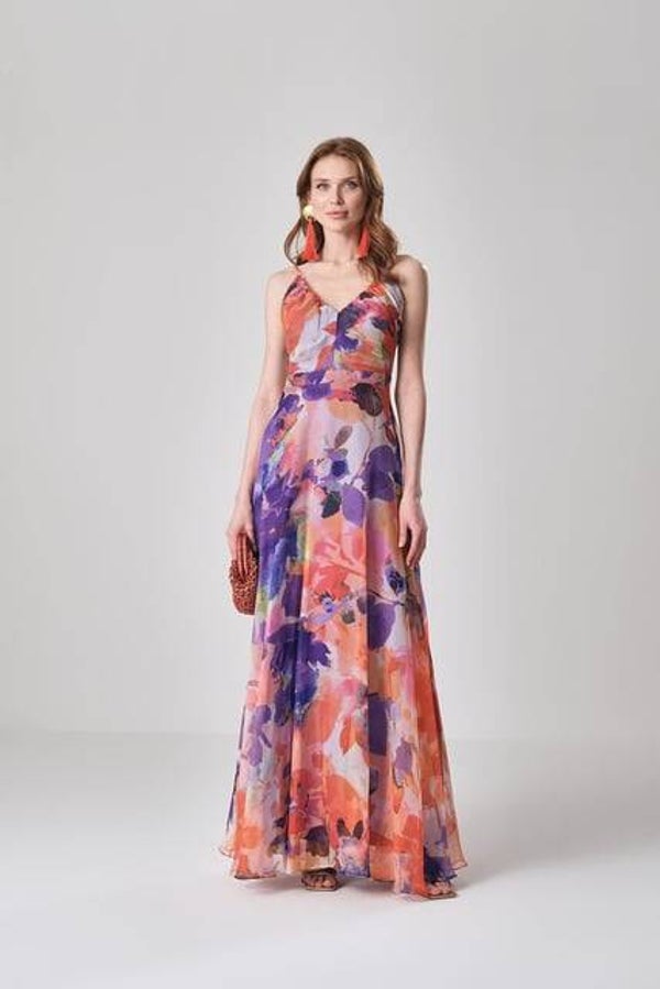 ROBE DE SOIREE EN MOUSSELINE IMPRIME FLEURS