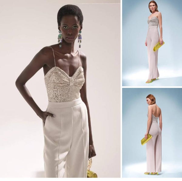 Combinaison à fines bretelles garnies de sequins