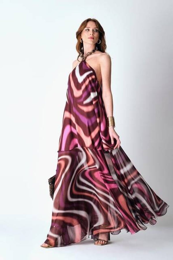 Robe jupe évasée double couche avec accessoire d’encolure