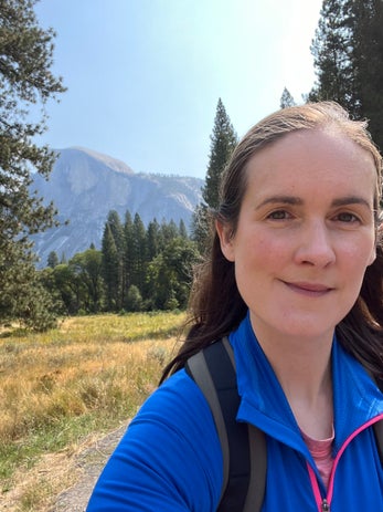 Sarah writing travel blog