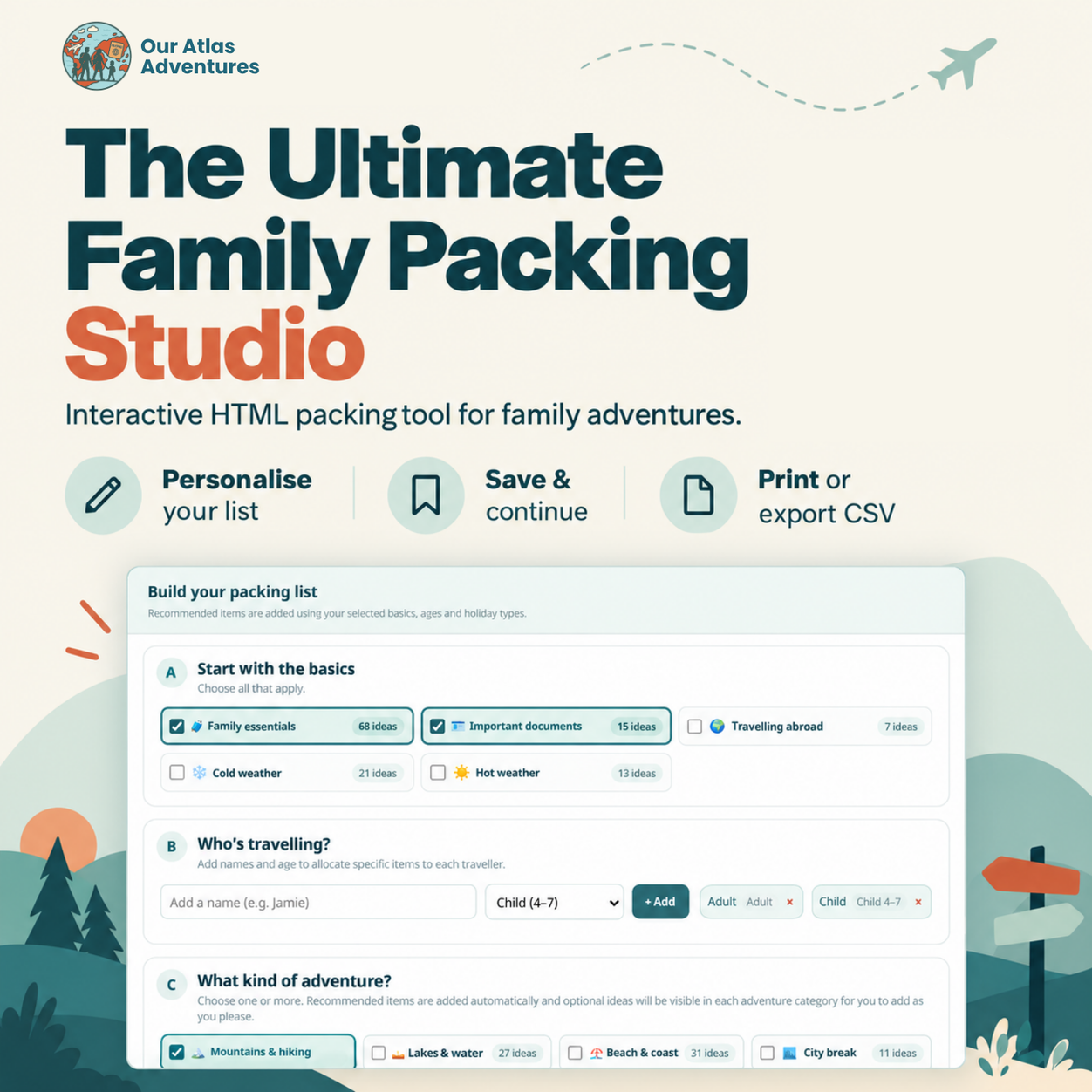 The Ultimate Family Packing Studio interactive packing planner