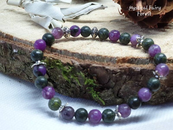 Bracelet de Lithothérapie  "Anti Stress" Lépidolite, Serpentine
