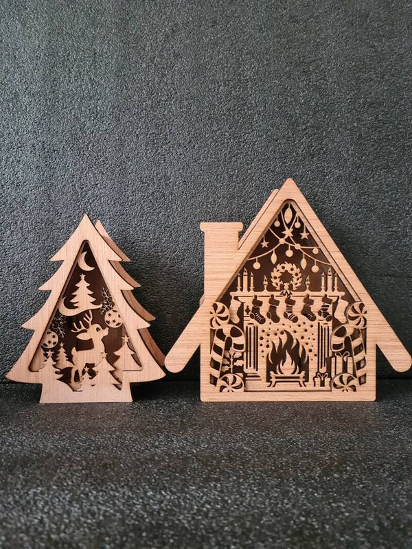 Kersthuisje Openhaard + kerstboom Rendier