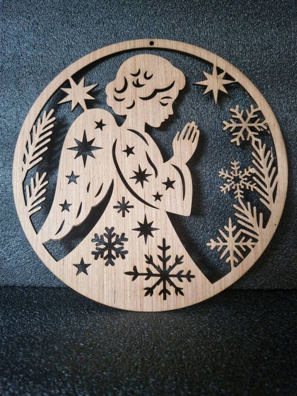 Kerstbord - Engel in winterse sterrenpracht