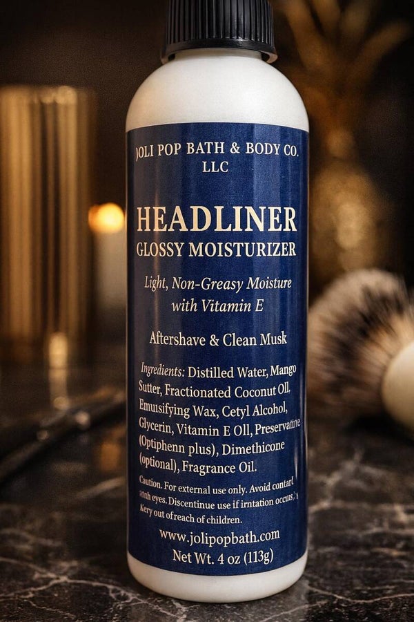 Headliner Glossy Moisturizing Lotion with Vitamin E Light Non-Greasy Aftershave Clean Musk 4 oz