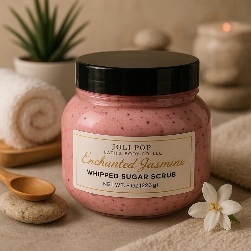 Enchanted Jasmine Whipped Sugar Scrub 8 oz - Luxurious Floral Exfoliating Body Scrub