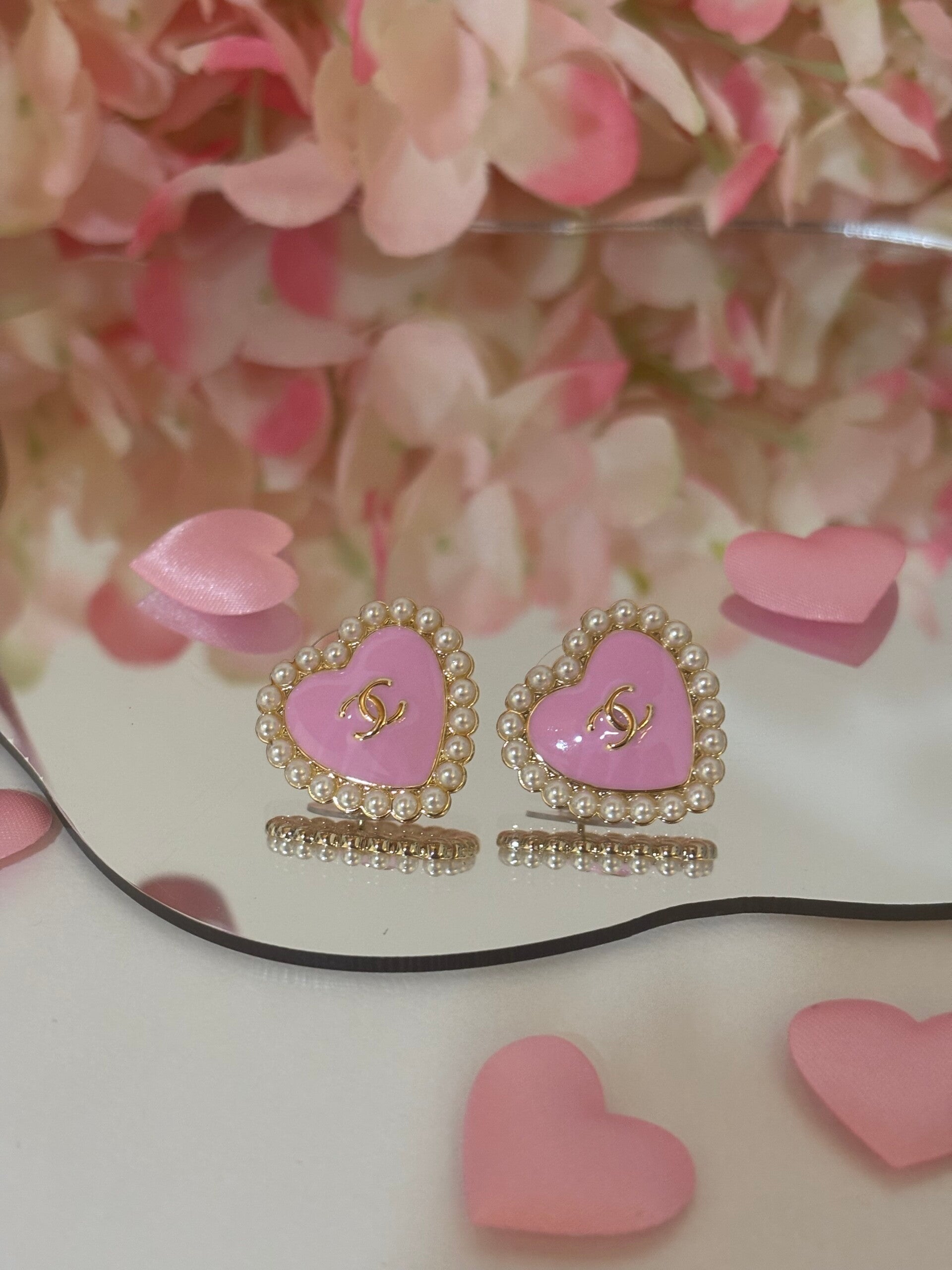 Orecchini cuori perline rosa cc