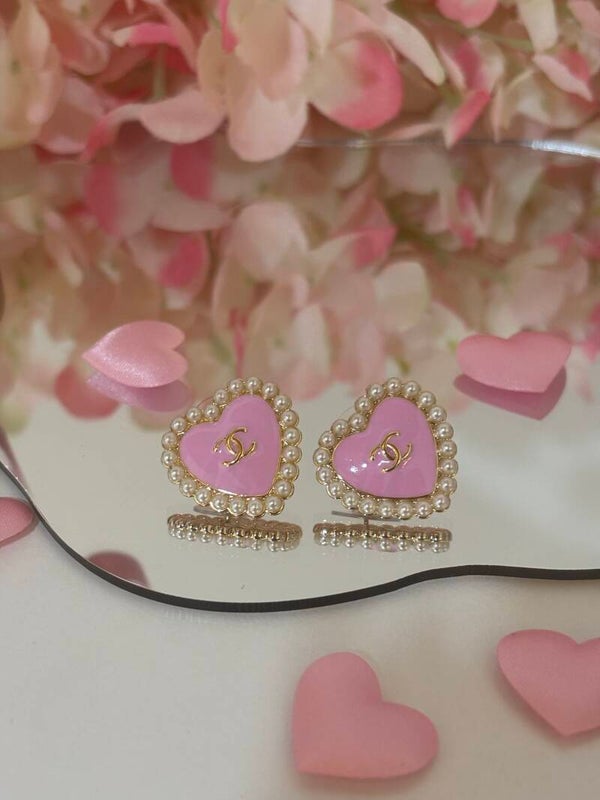 Orecchini cuori perline rosa cc
