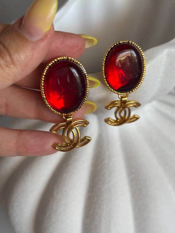 Orecchini vintage pietra rossa cc