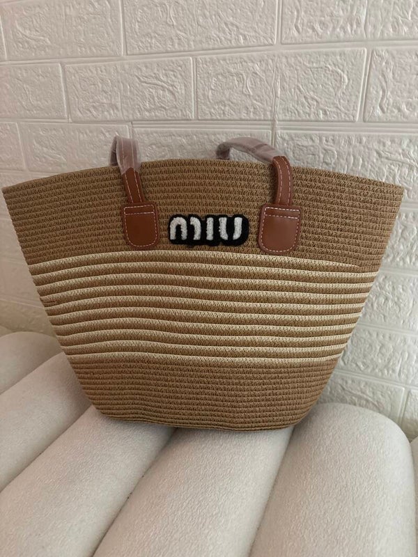 Borsa di paglia righe Miu
