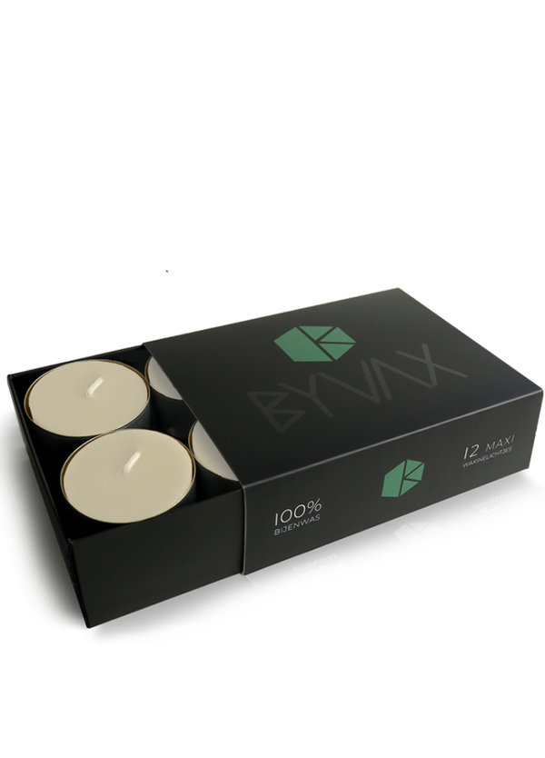BYVAX Bijenwas MAXI Waxinelichtjes (12 stuks) | WIT