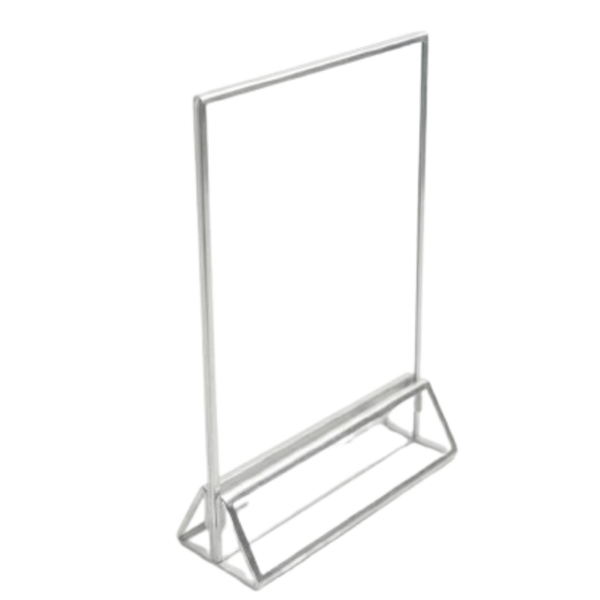 Tischaufsteller silber mit Acrylfenster