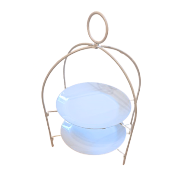 Tellerhalter / Etagere mit Tellern - 2 stöckig weiß