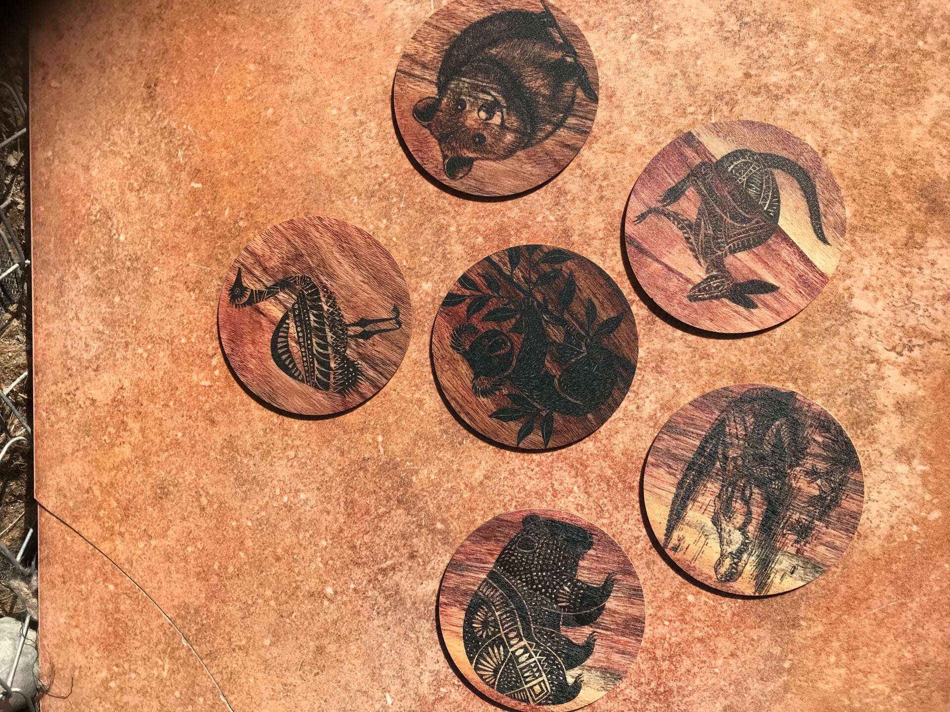 6 coasters australian animals