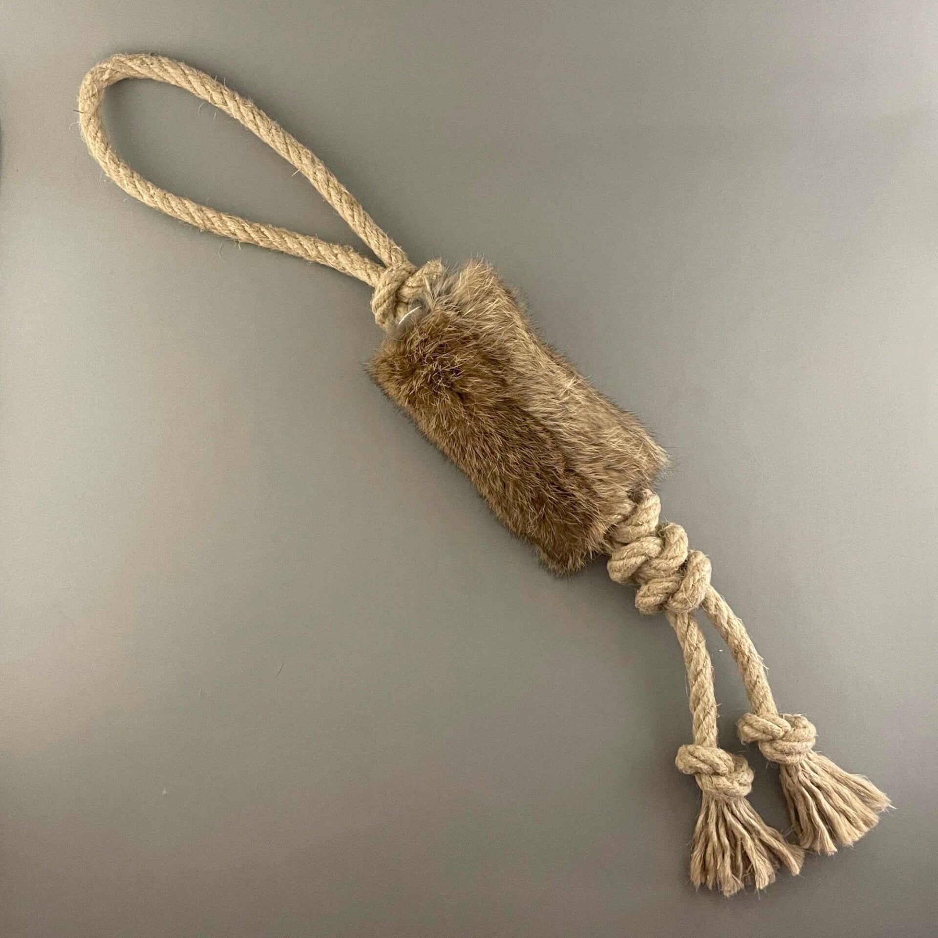 Dog Training Toy with Hemp Rope and Rabbit Fur