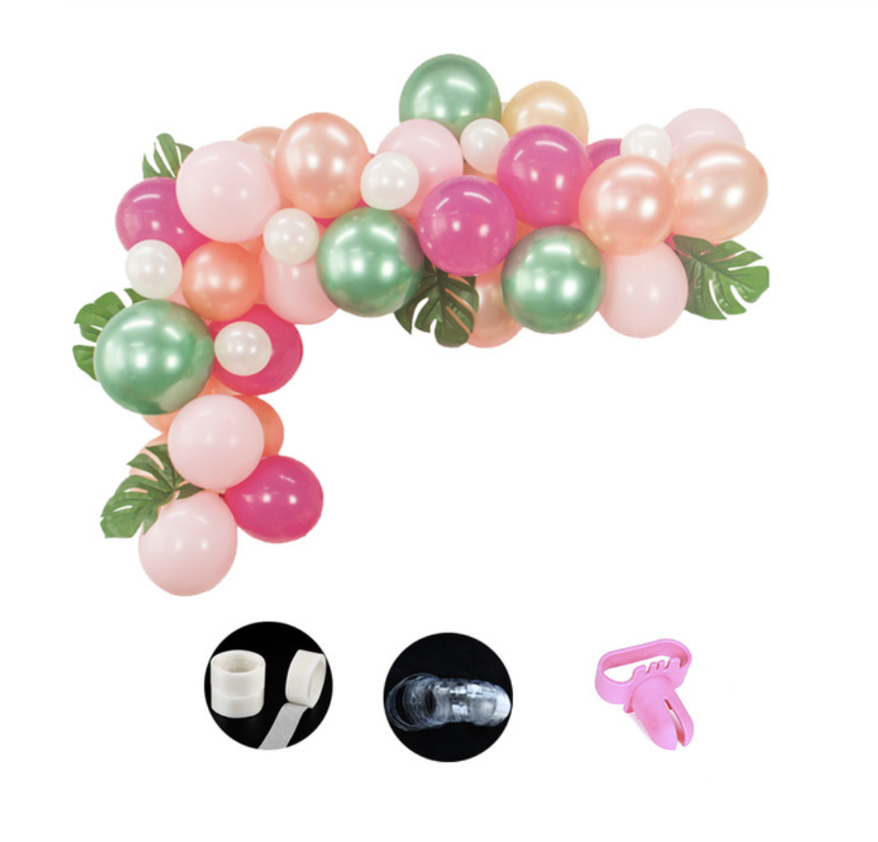 Luxe Ballonnen Boog Roze Groen Wit Rose Gold - 71 Stuks - Incl. Palmbladeren! 