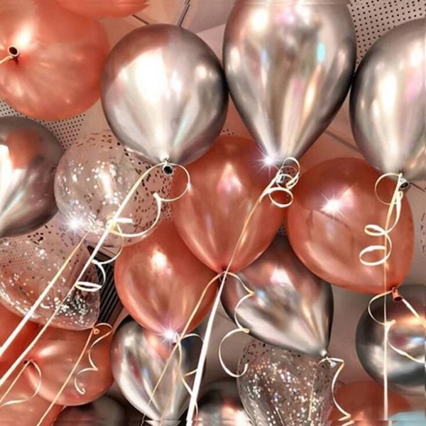 Luxe Ballonnen RoseGold Zilver Confetti - 15 Stuks 