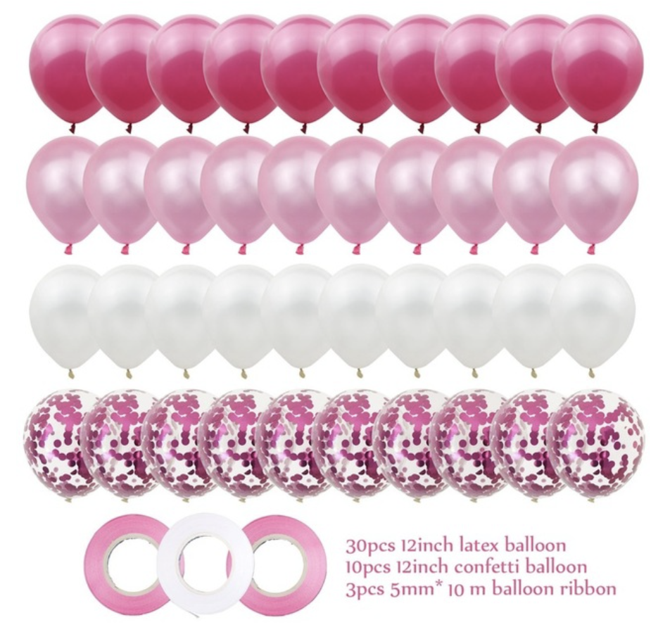 Luxe Ballonnen Roze Wit Confetti - 40 Stuks + Bevestiging - MEGA PACK