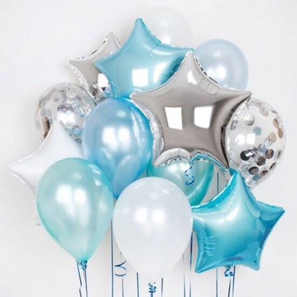 Luxe Ballonnen Blauw Wit Zilver Confetti - 11 stuks 