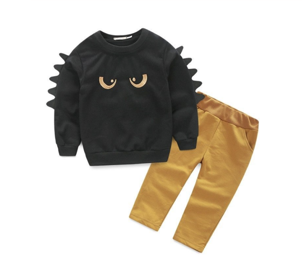 Kledingsset Trui + Broek | Zwart & Okergeel | Sweater Animal | Joggingpak | Huispakje | Gift Set | Herfst Winter 