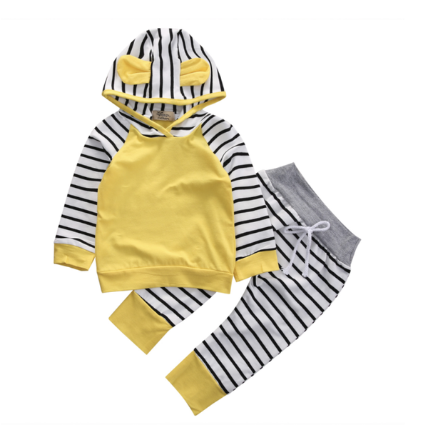 Kledingset Geel Zwart Wit Streep Huispakje Boxpakje Pyjama | Herfst Winter | Jongen of Meisje Baby Peuter