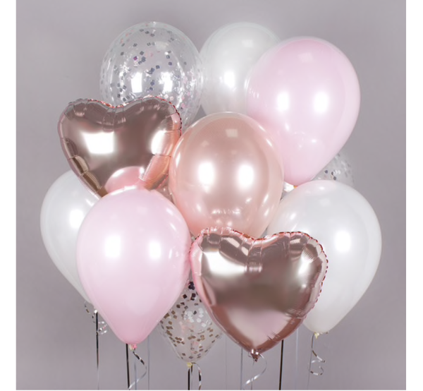 Luxe Ballonnen Roze Rose Gold Wit Zilver Confetti - 11 stuks