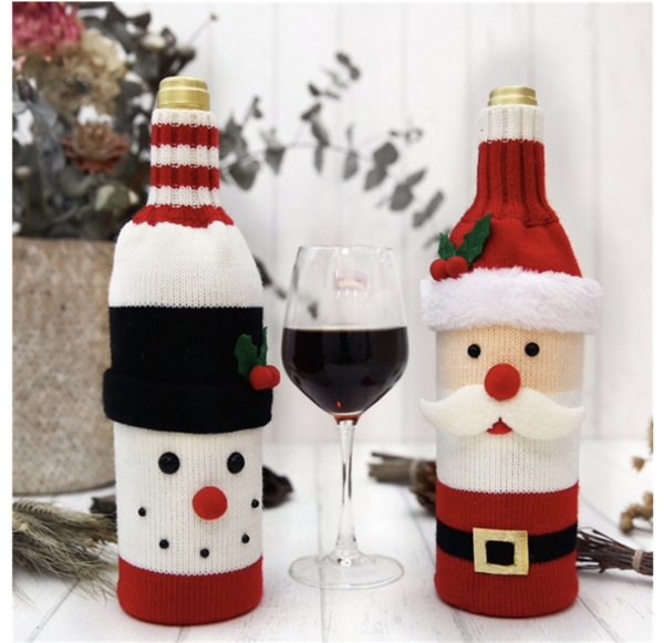 Wijnfles Cover Kerst Kerstman Sneeuwman