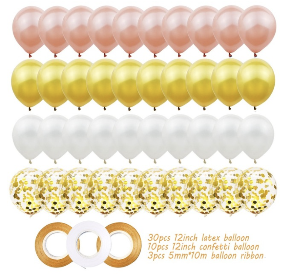 Luxe Ballonnen Rose Goud Geel Wit Confetti - 40 Stuks + Bevestiging - MEGA PACK