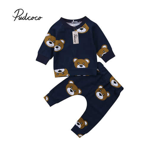 Pyjama Beren Print Blauw Bruin | Huispakje Boxpakje Slaappakje Baby Boy Baby Jongen