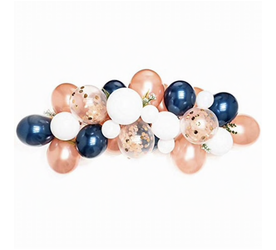 Luxe Ballonnen Boog Rose Gold Chrome Blauw Wit - 57 Stuks