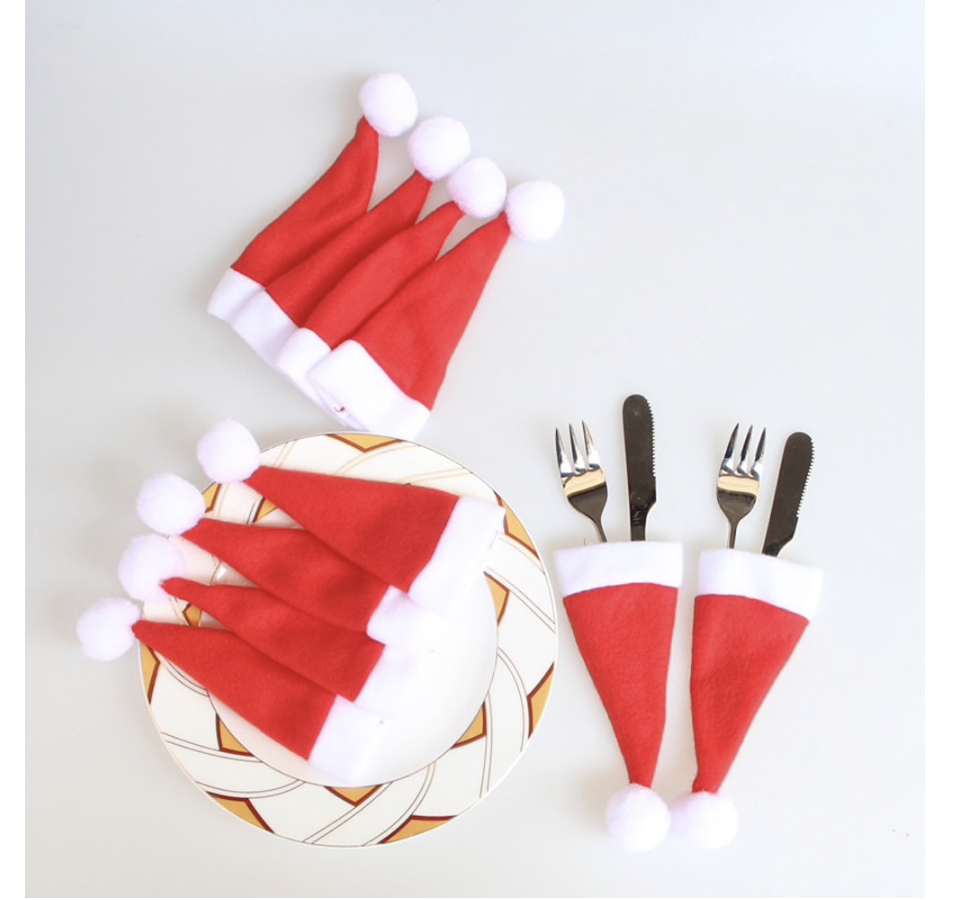 Bestekhouder Kerstmuts Servieshouder Kersthoed rood en wit 