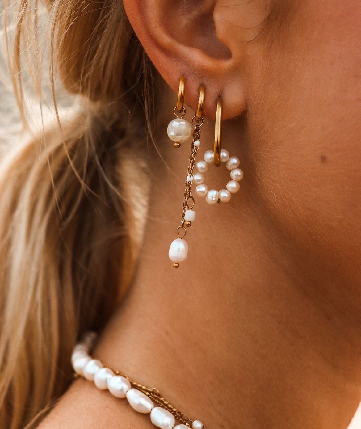 Oorbellen Label Kiki Oval Pearl Hoop