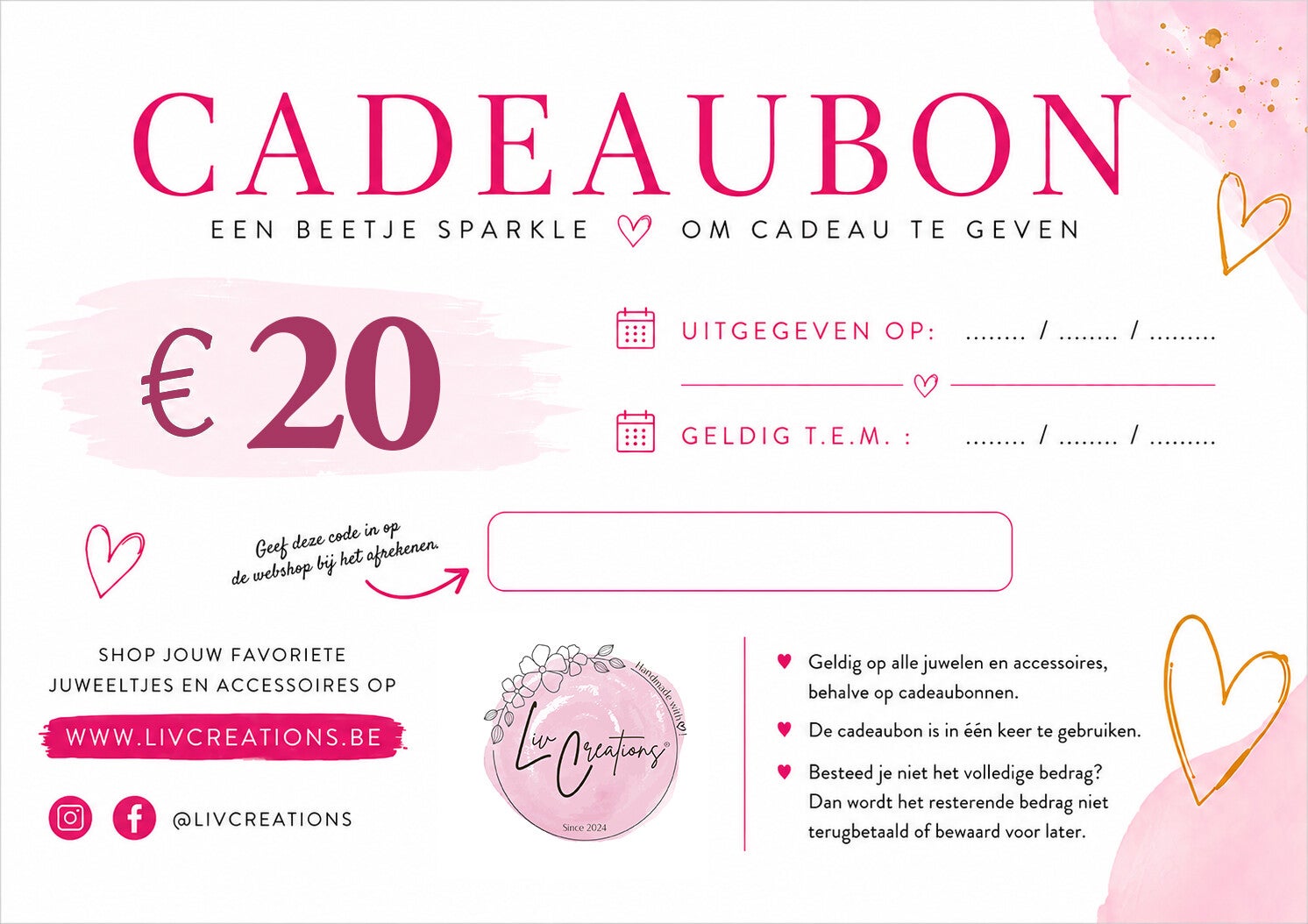 Fysieke Cadeaubon - 20 euro