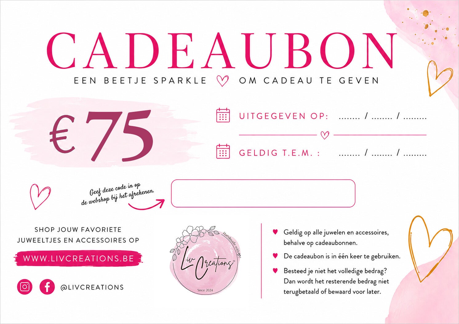 Fysieke Cadeaubon - 75 euro
