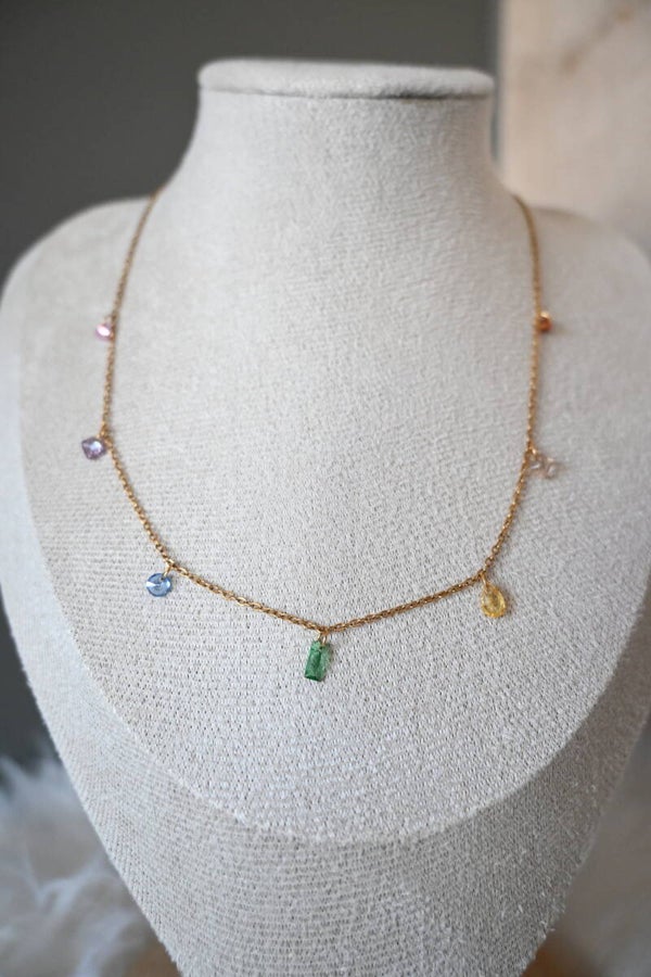 Ketting - Gekleurde steentjes - Verguld Stainless Steel