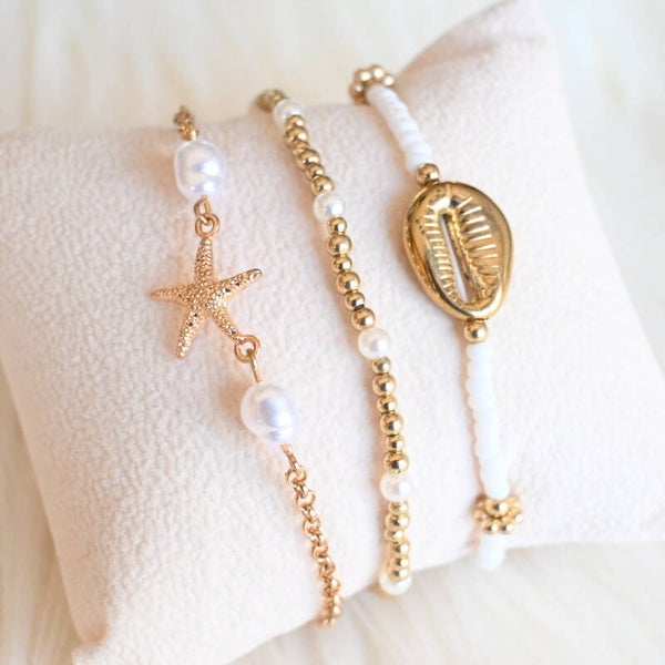 Set van 3 armbanden - Ibiza beach (2) in wit en goud