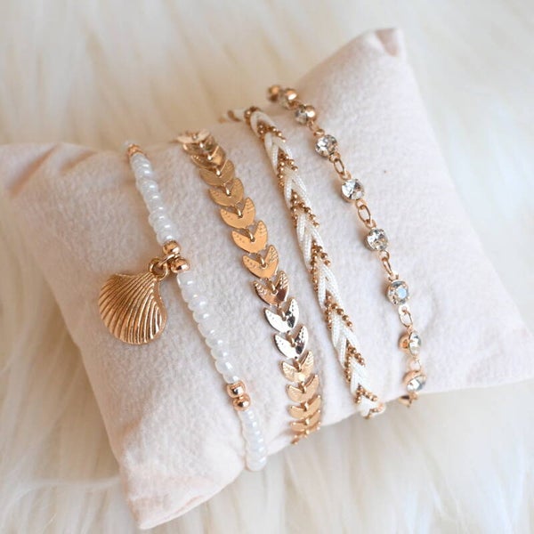 Set van 4 armbanden - Ibiza beach (3) in wit en goud