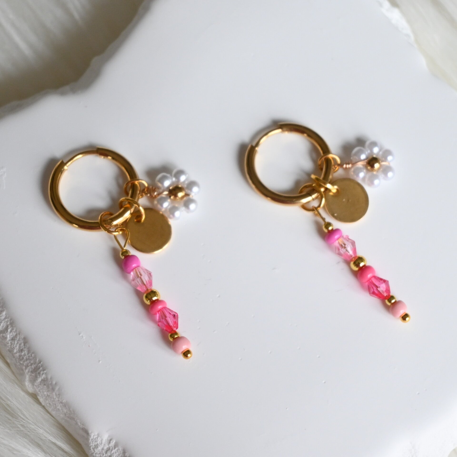 Pink Pearl Hoops