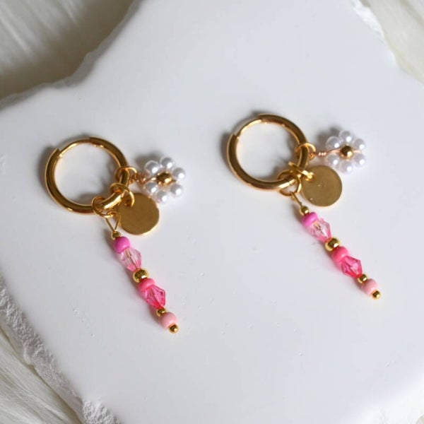 Pink Pearl Hoops